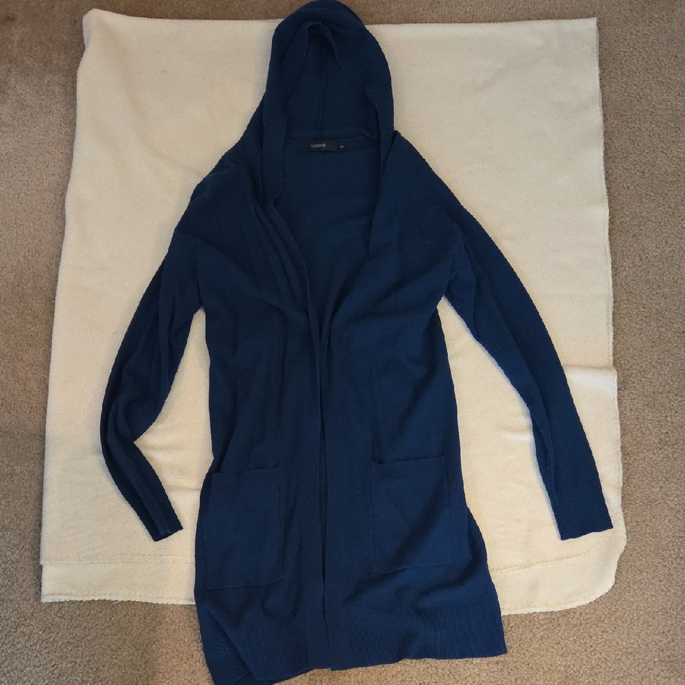 Blue Hooded Cardigan Sweater,small Like New